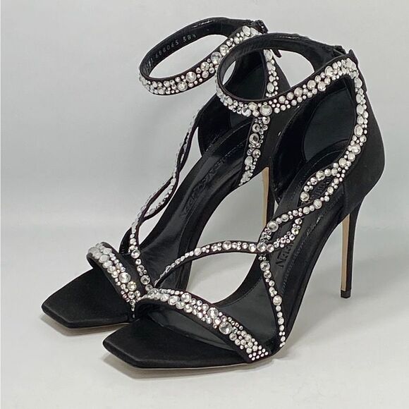 Alexander McQueen Crystal-Embellished Satin High-Heel Sandals size 38.5 - Picture 2 of 12